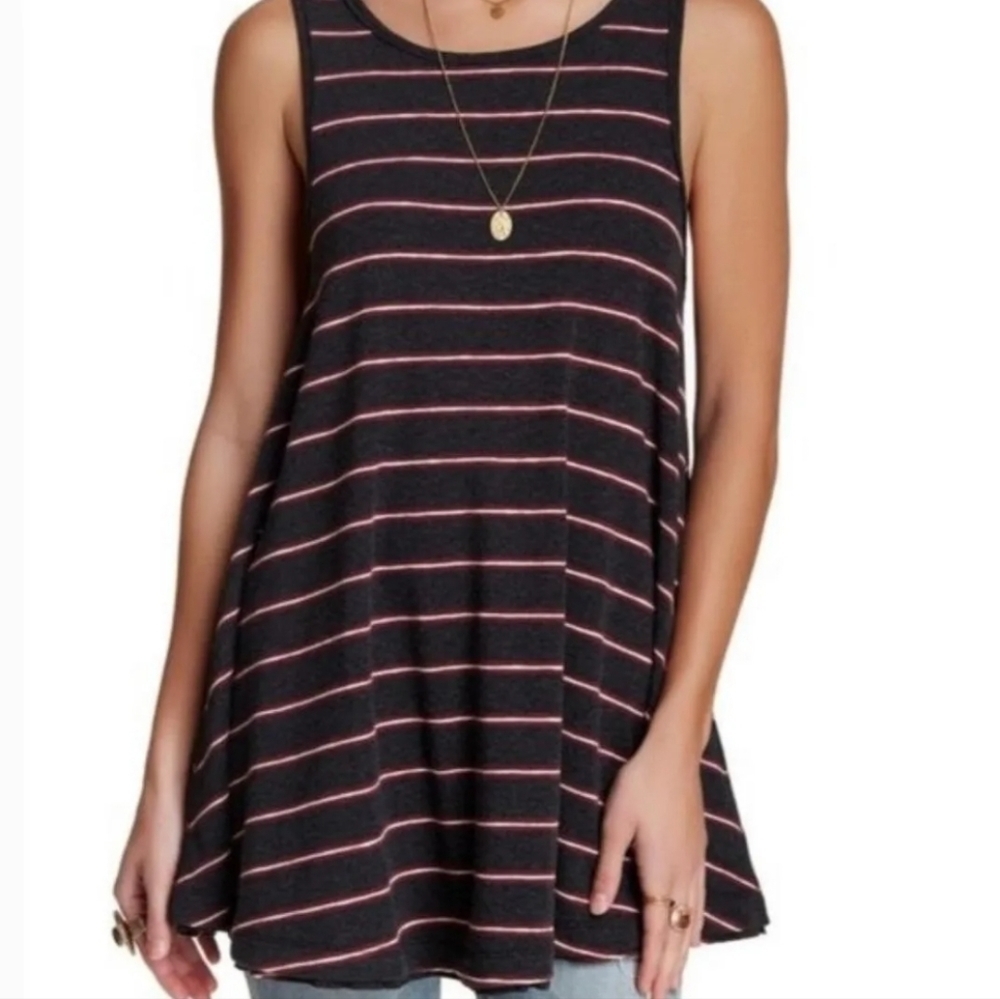 We the Free Grey Striped Garden Sleeveless Flared Tank Top Medium